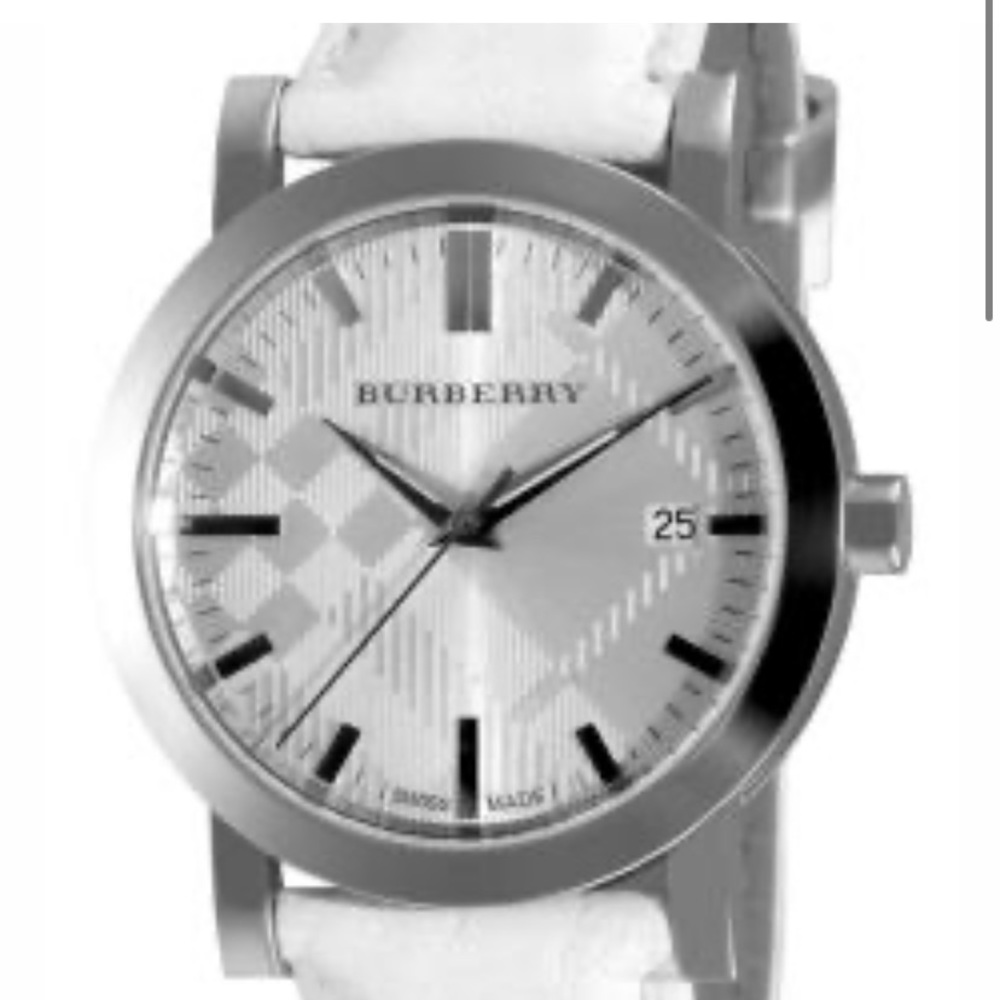 Burberry Watch White Leather Strap oversized face